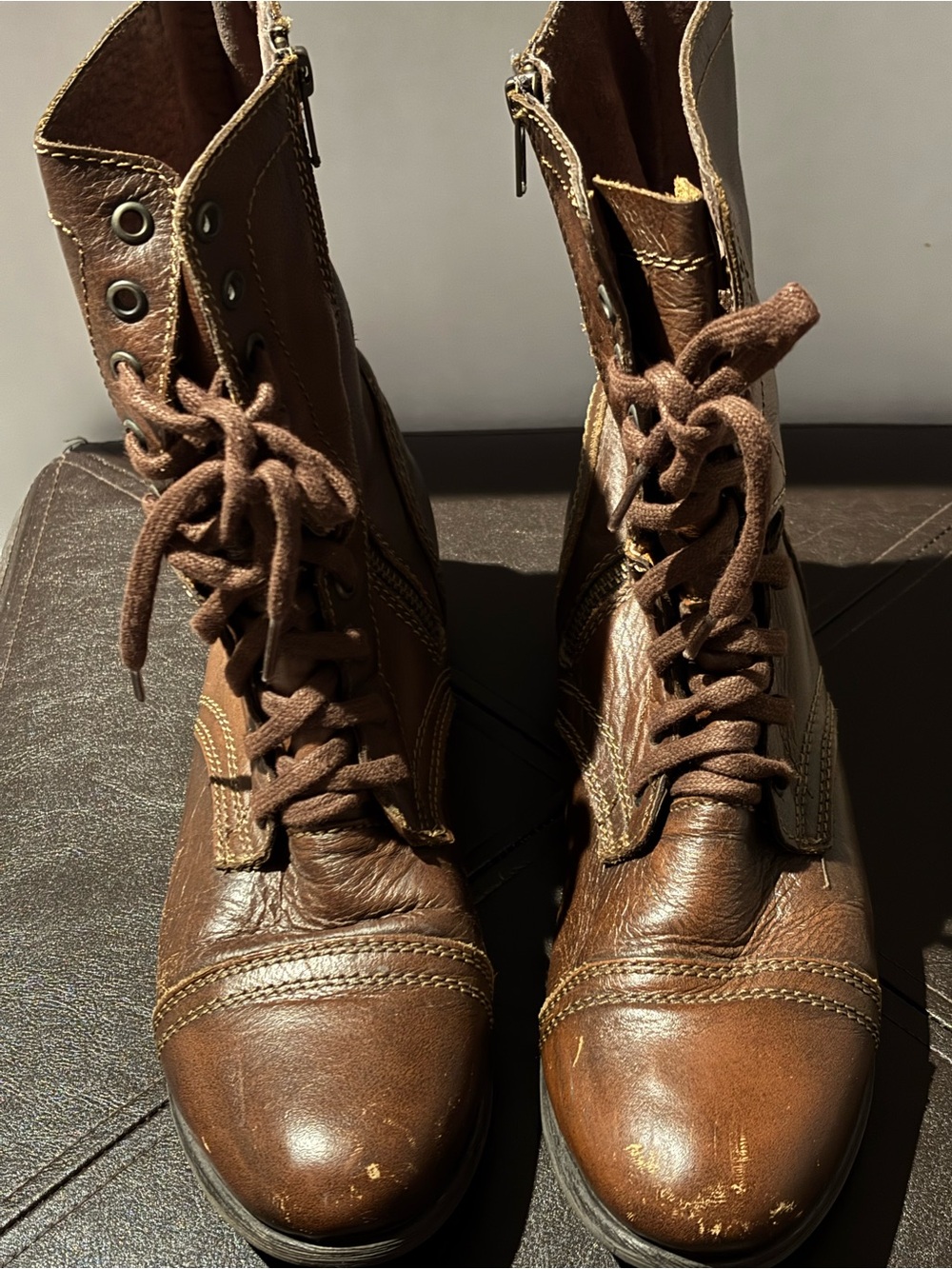 Steve Madden Brown Leather “Troopa” lace up Combat Boots